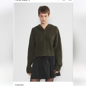 Sunday Best Olive Cable-Knit Hooded Sweater